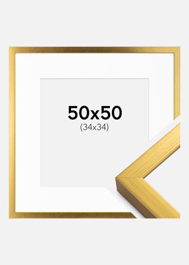 Ram med passepartou Frame Falun Gold 50x50 cm - Picture Mount White 35x35 cm