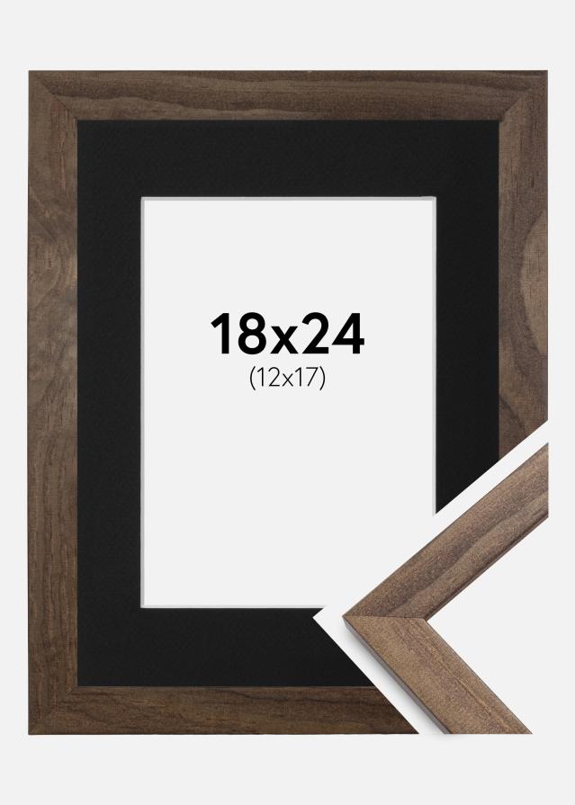Ram med passepartou Frame Stilren Walnut 18x24 cm - Picture Mount Black 13x18 cm
