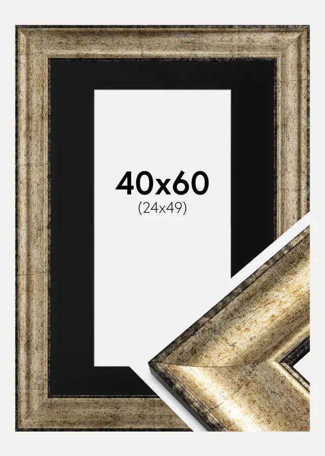 Ram med passepartou Frame Saltsjöbaden Antique Gold 40x60 cm - Picture Mount Black 25x50 cm