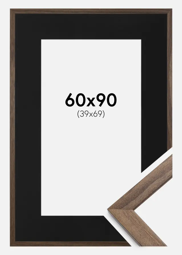 Ram med passepartou Frame Stilren Walnut 60x90 cm - Picture Mount Black 40x70 cm