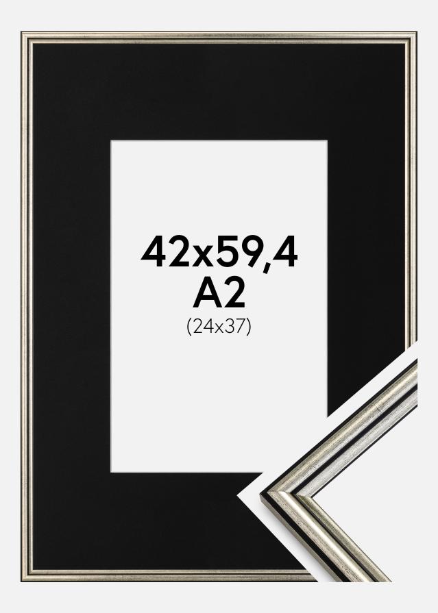 Ram med passepartou Frame Horndal Silver 42x59.4 cm (A2) - Picture Mount Black 25x38 cm