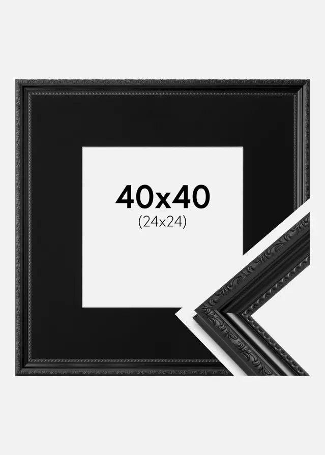 Ram med passepartou Frame Abisko Black 40x40 cm - Picture Mount Black 25x25 cm
