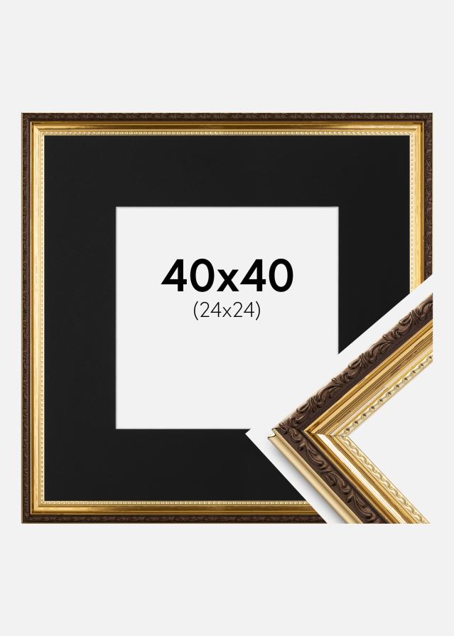 Ram med passepartou Frame Abisko Gold 40x40 cm - Picture Mount Black 25x25 cm