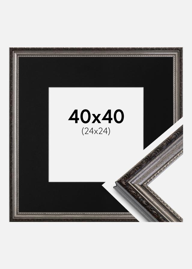 Ram med passepartou Frame Abisko Silver 40x40 cm - Picture Mount Black 25x25 cm