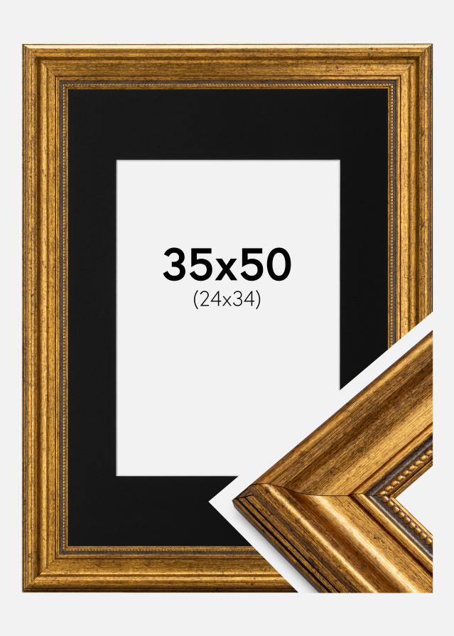 Ram med passepartou Frame Rokoko Gold 35x50 cm - Picture Mount Black 25x35 cm