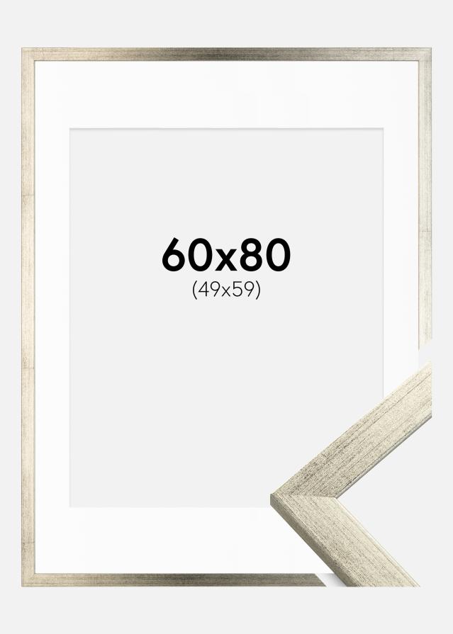 Ram med passepartou Frame Stilren Silver 60x80 cm - Picture Mount White 50x60 cm