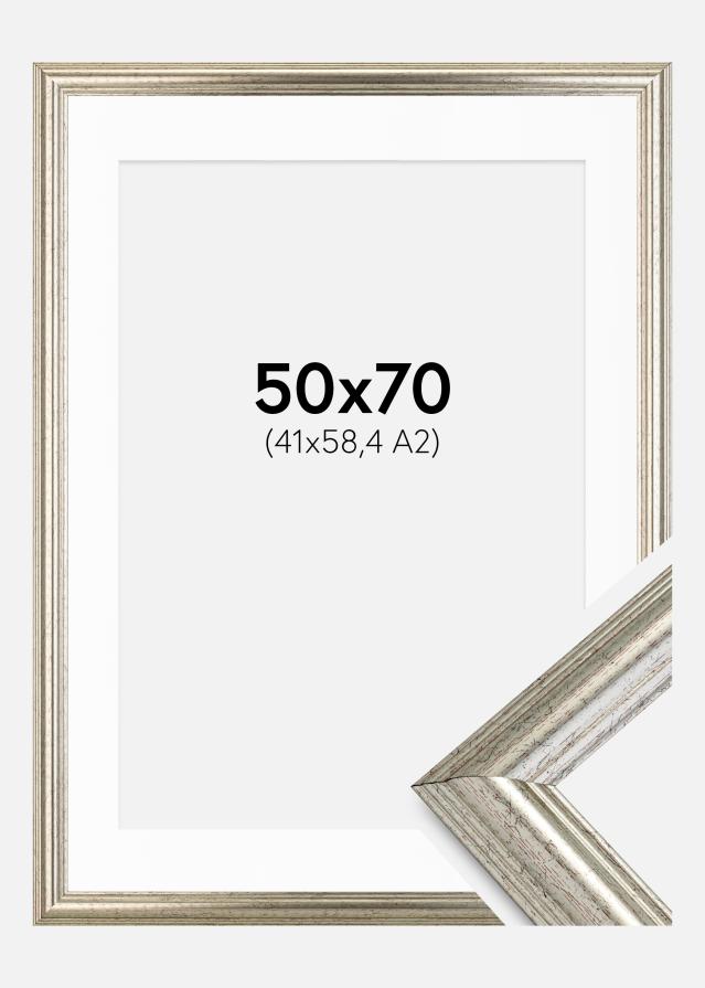 Ram med passepartou Frame Västkusten Silver 50x70 cm - Picture Mount White 42x59.4 cm (A2)