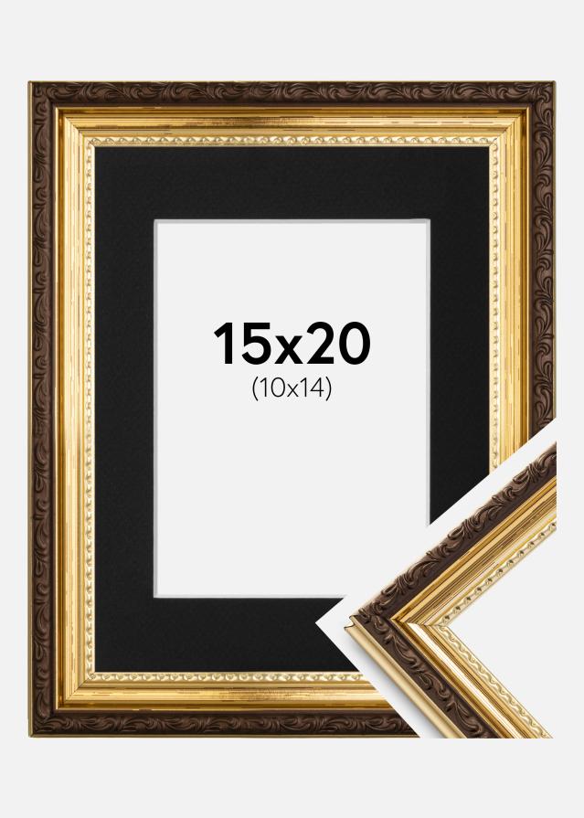 Ram med passepartou Frame Abisko Gold 15x20 cm - Picture Mount Black 11x15 cm