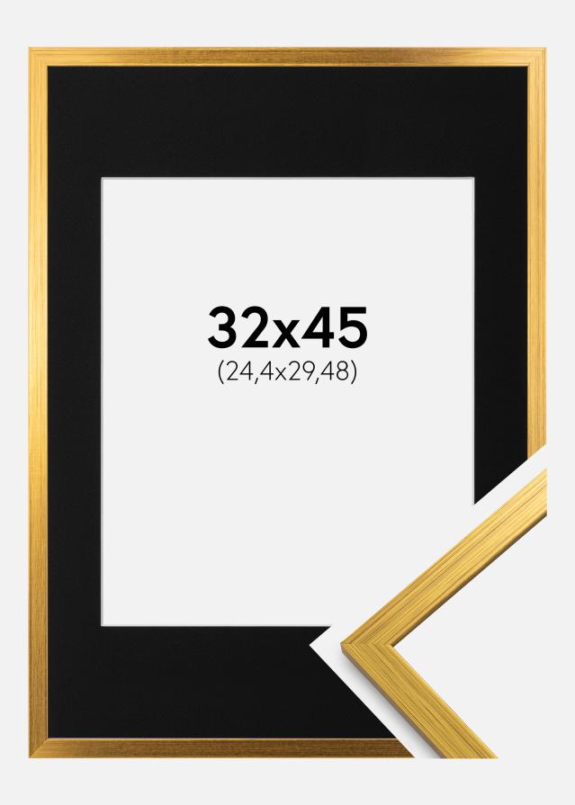 Ram med passepartou Frame Edsbyn Gold 32x45 cm - Picture Mount Black 10x12 inches