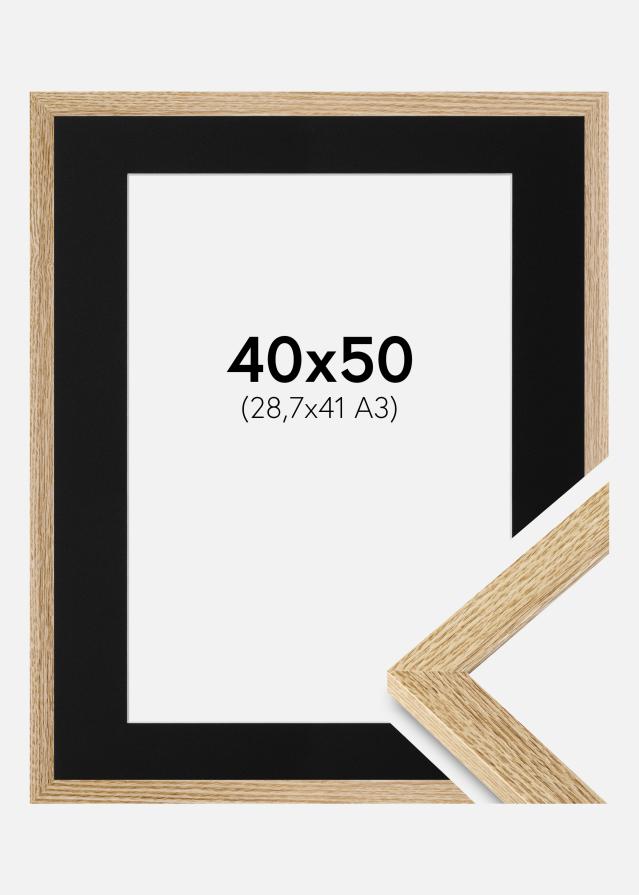 Ram med passepartou Frame Selection Oak 40x50 cm - Picture Mount Black 29.7x42 cm (A3)