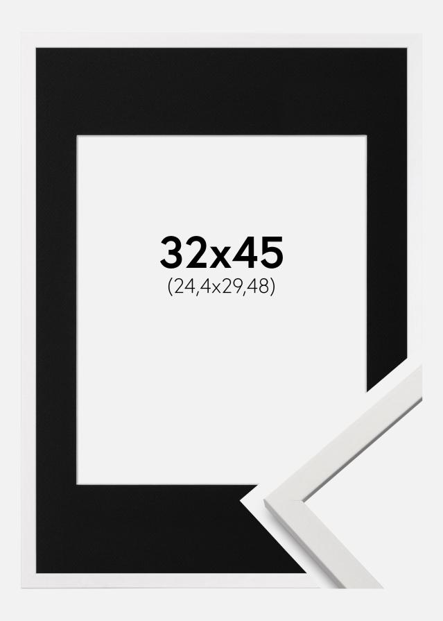 Ram med passepartou Frame Edsbyn White 32x45 cm - Picture Mount Black 10x12 inches (25.4x30.48 cm)
