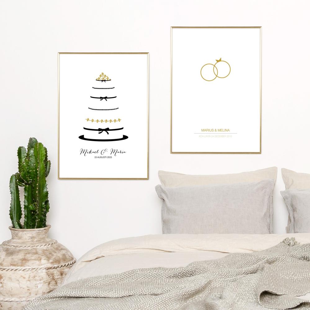 Personlig poster Wedding Cake - Gold