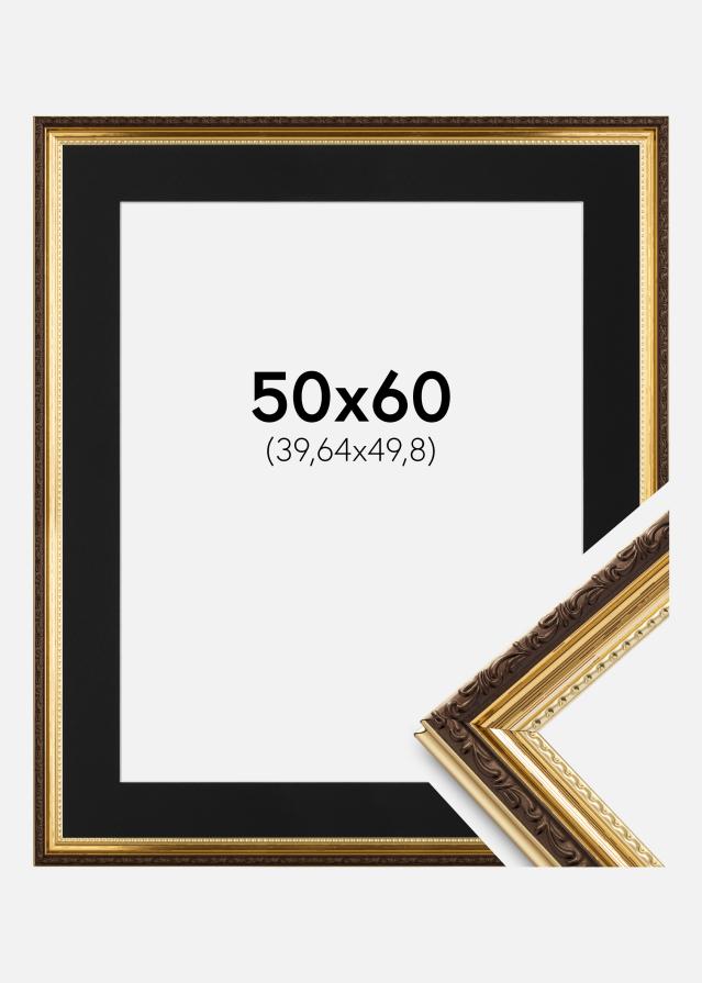 Ram med passepartou Frame Abisko Gold 50x60 cm - Picture Mount Black 16x20 inches (40.64x50.8 cm)