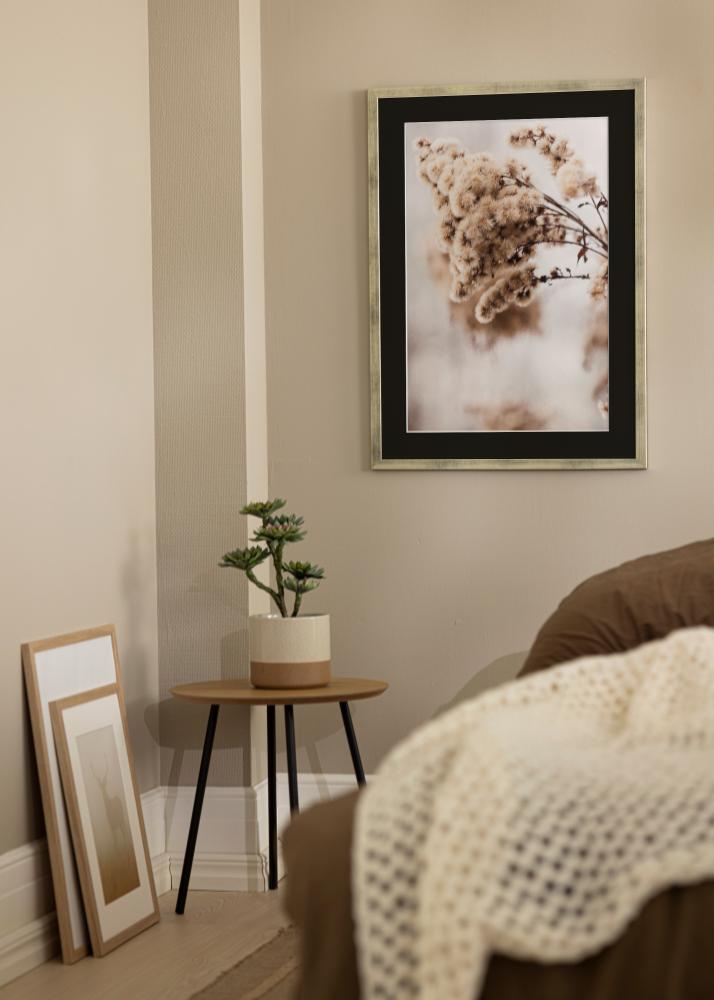 Ram med passepartou Frame Stilren Silver 18x24 cm - Picture Mount Black 13x18 cm