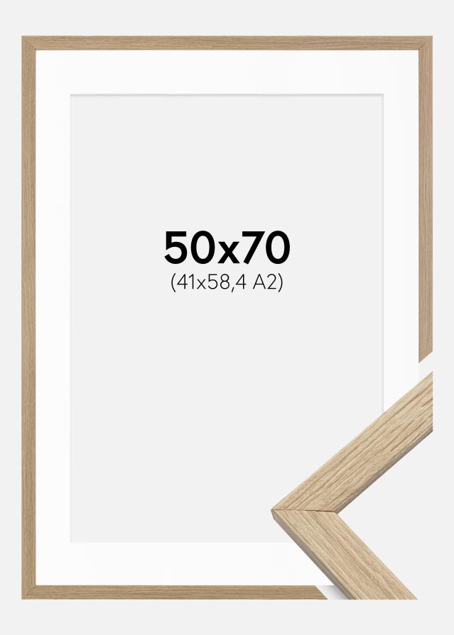 Ram med passepartou Frame Stilren Acrylic Glass Oak 50x70 cm - Picture Mount White 42x59.4 cm