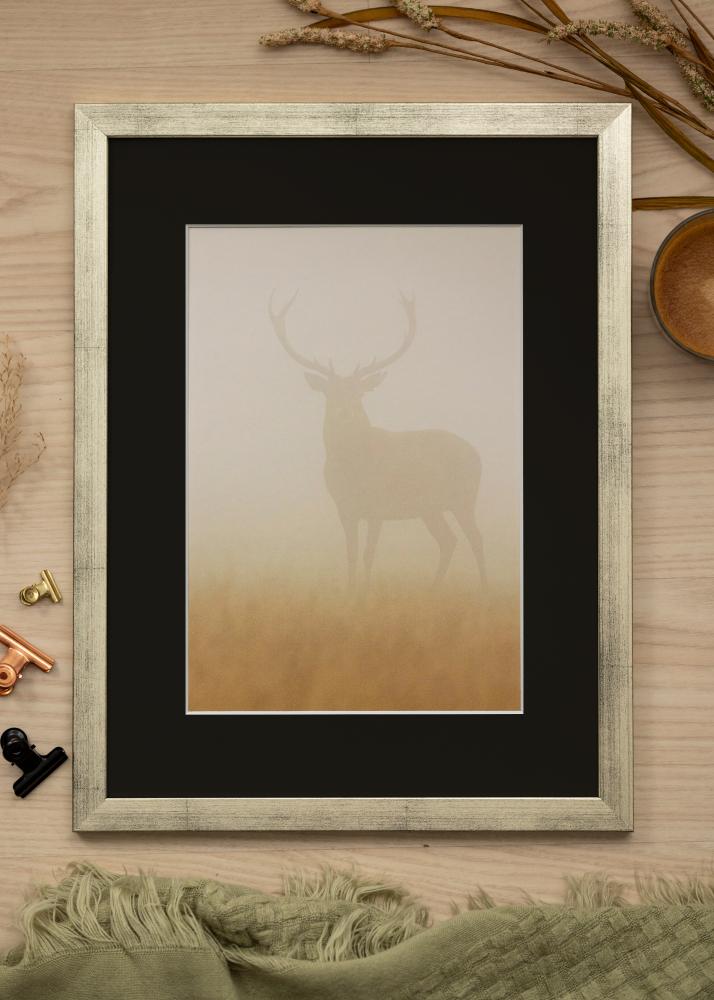 Ram med passepartou Frame Stilren Silver 18x24 cm - Picture Mount Black 13x18 cm