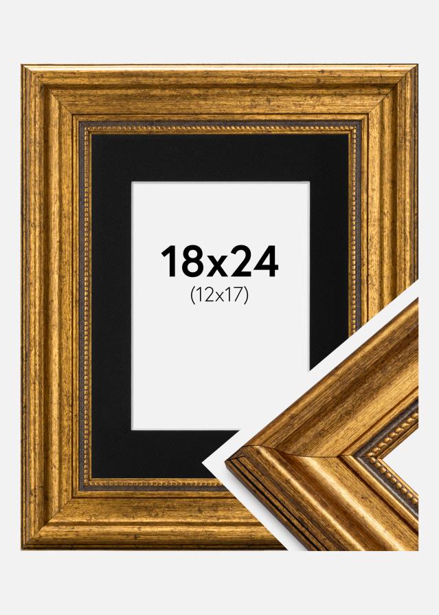Ram med passepartou Frame Rokoko Gold 18x24 cm - Picture Mount Black 13x18 cm