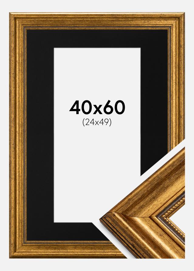 Ram med passepartou Frame Rokoko Gold 40x60 cm - Picture Mount Black 25x50 cm