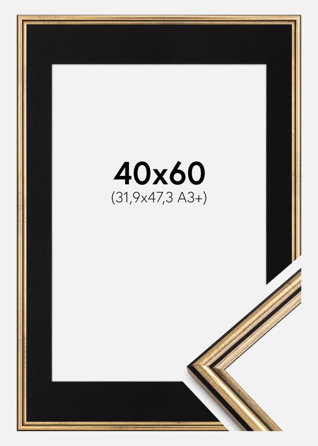 Ram med passepartou Frame Horndal Gold 40x60 cm - Picture Mount Black 32.9x48.3 cm (A3+)