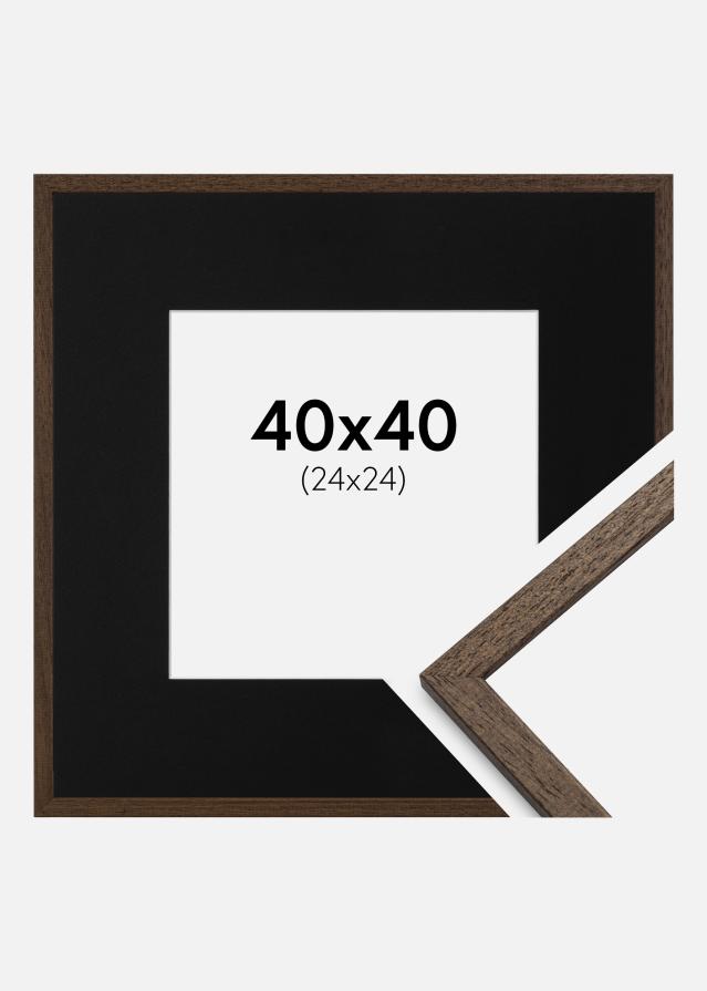 Ram med passepartou Frame Edsbyn Walnut 40x40 cm - Picture Mount Black 25x25 cm