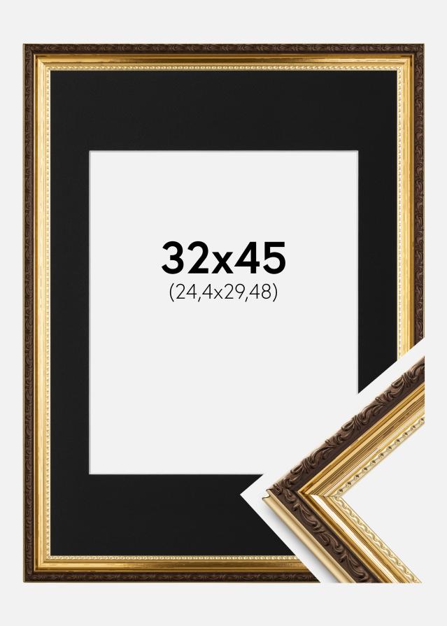 Ram med passepartou Frame Abisko Gold 32x45 cm - Picture Mount Black 10x12 inches (25.4x30.48 cm)