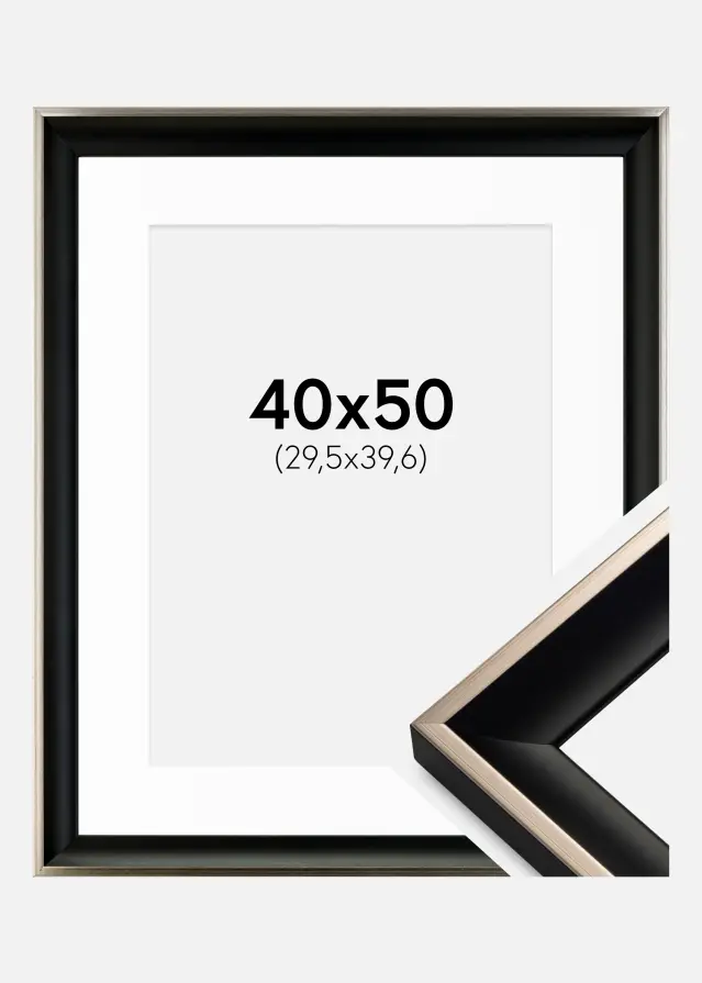 Ram med passepartou Frame Öjaren Black-Silver 40x50 cm - Picture Mount White 12x16 inches