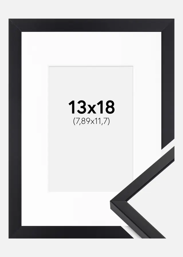 Ram med passepartou Frame E-Line Black 13x18 cm - Picture Mount White 3,5x5 inches