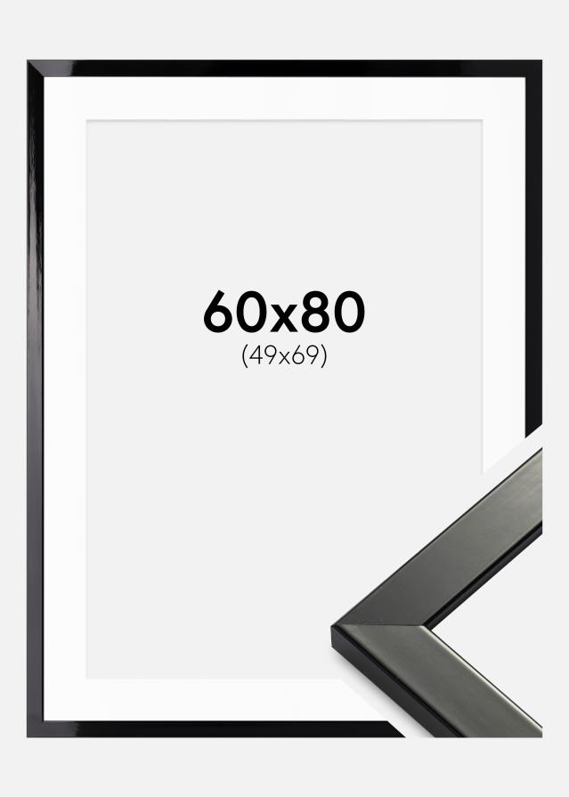 Ram med passepartou Frame Uppsala Black High gloss 60x80 cm - Picture Mount White 50x70 cm