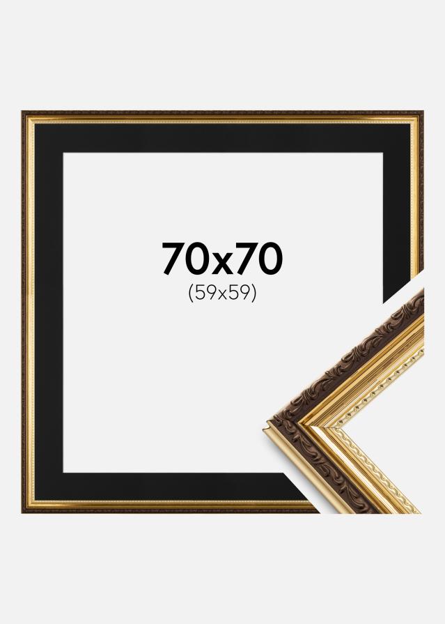 Ram med passepartou Frame Abisko Gold 70x70 cm - Picture Mount Black 60x60 cm