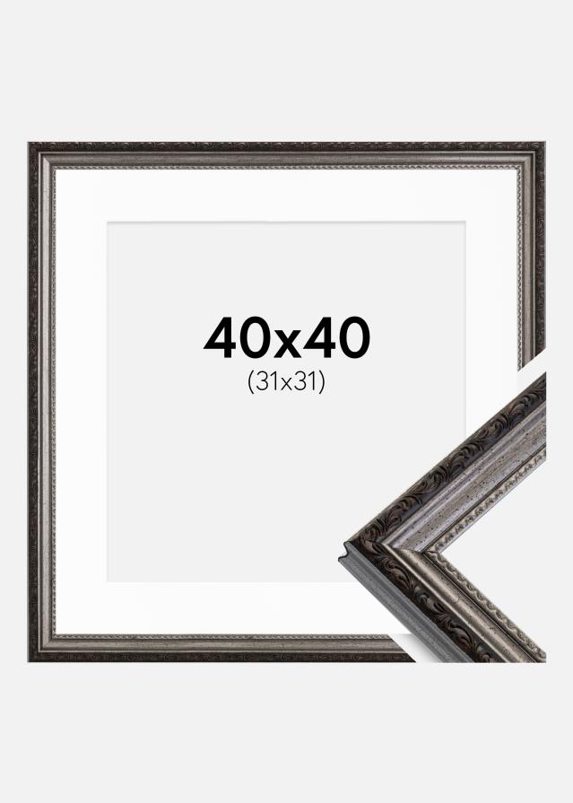 Ram med passepartou Frame Abisko Silver 40x40 cm - Picture Mount White 32x32 cm