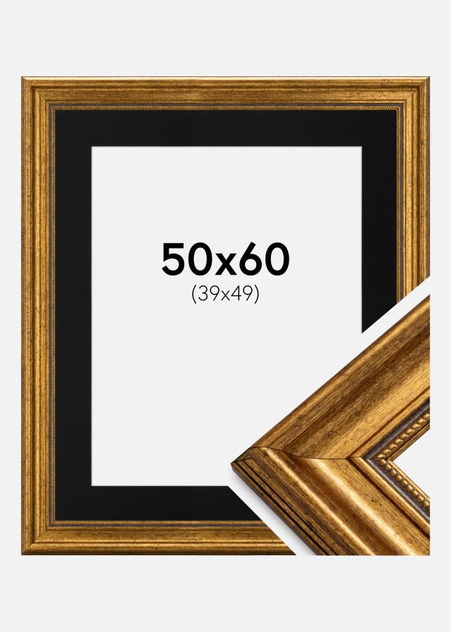 Ram med passepartou Frame Rokoko Gold 50x60 cm - Picture Mount Black 40x50 cm