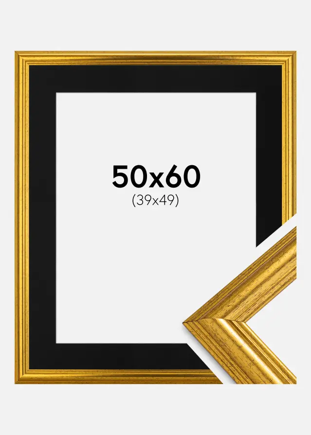 Ram med passepartou Frame Västkusten Gold 50x60 cm - Picture Mount Black 40x50 cm
