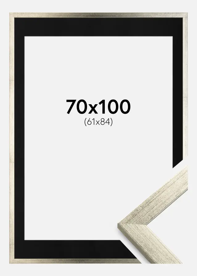 Ram med passepartou Frame Stilren Silver 70x100 cm - Picture Mount Black 62x85 cm