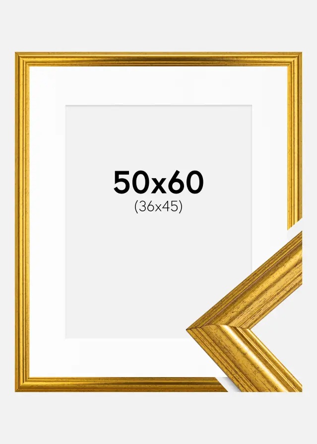 Ram med passepartou Frame Västkusten Gold 50x60 cm - Picture Mount White 37x46 cm