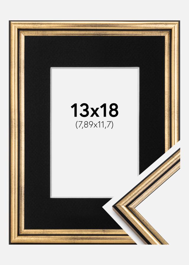 Ram med passepartou Frame Horndal Gold 13x18 cm - Picture Mount Black 3.5x5 inches