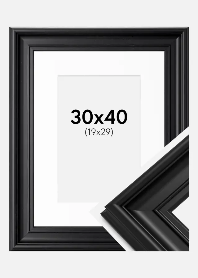 Ram med passepartou Frame Mora Premium Black 30x40 cm - Picture Mount White 20x30 cm