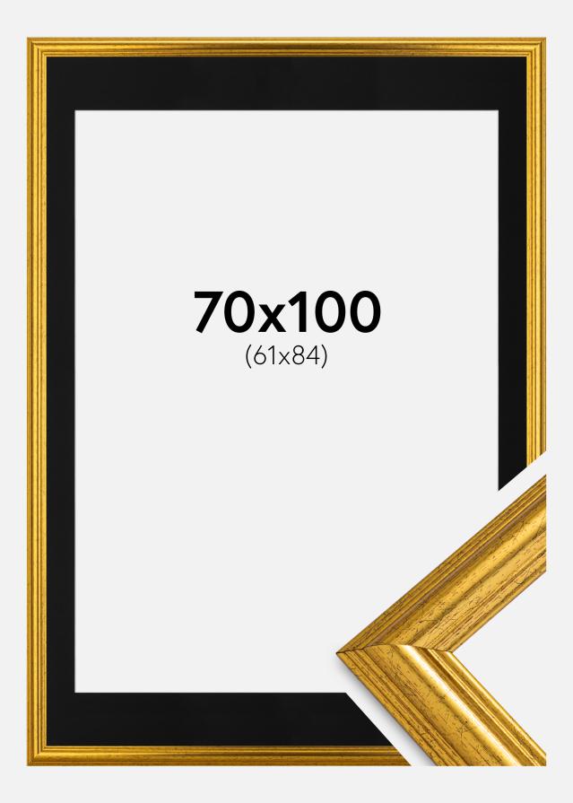 Ram med passepartou Frame Västkusten Gold 70x100 cm - Picture Mount Black 62x85 cm
