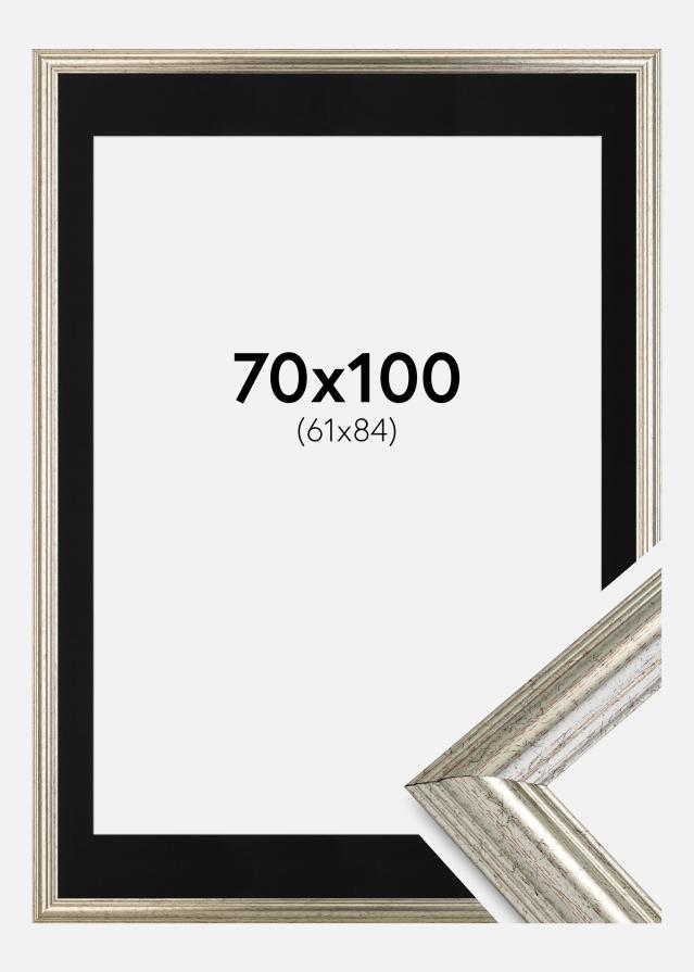 Ram med passepartou Frame Västkusten Silver 70x100 cm - Picture Mount Black 62x85 cm