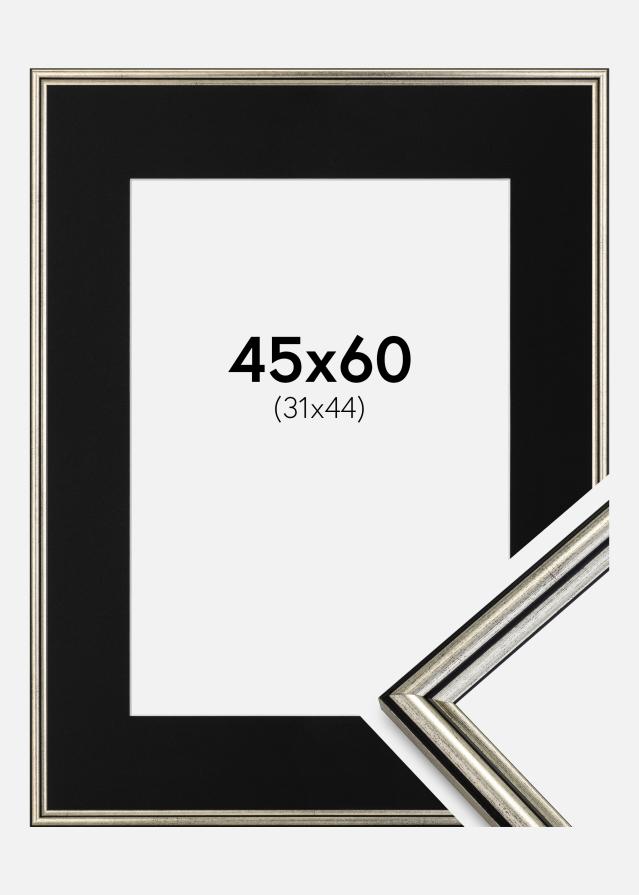 Ram med passepartou Frame Horndal Silver 45x60 cm - Picture Mount Black 32x45 cm