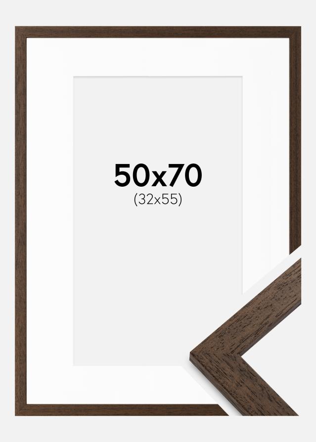 Ram med passepartou Frame Brown Wood 50x70 cm - Picture Mount White 33x56 cm