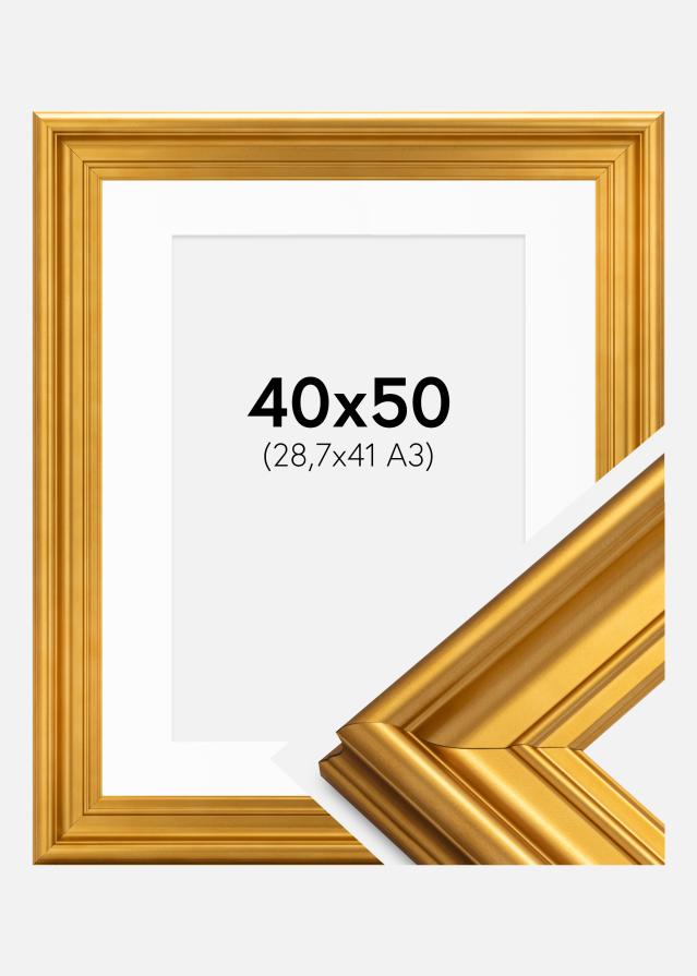 Ram med passepartou Frame Mora Premium Gold 40x50 cm - Picture Mount White 29.7x42 cm (A3)