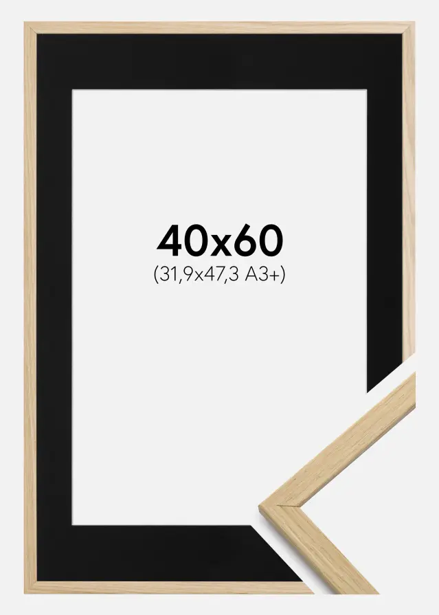 Ram med passepartou Frame Edsbyn Oak 40x60 cm - Picture Mount Black 32.9x48.3 cm