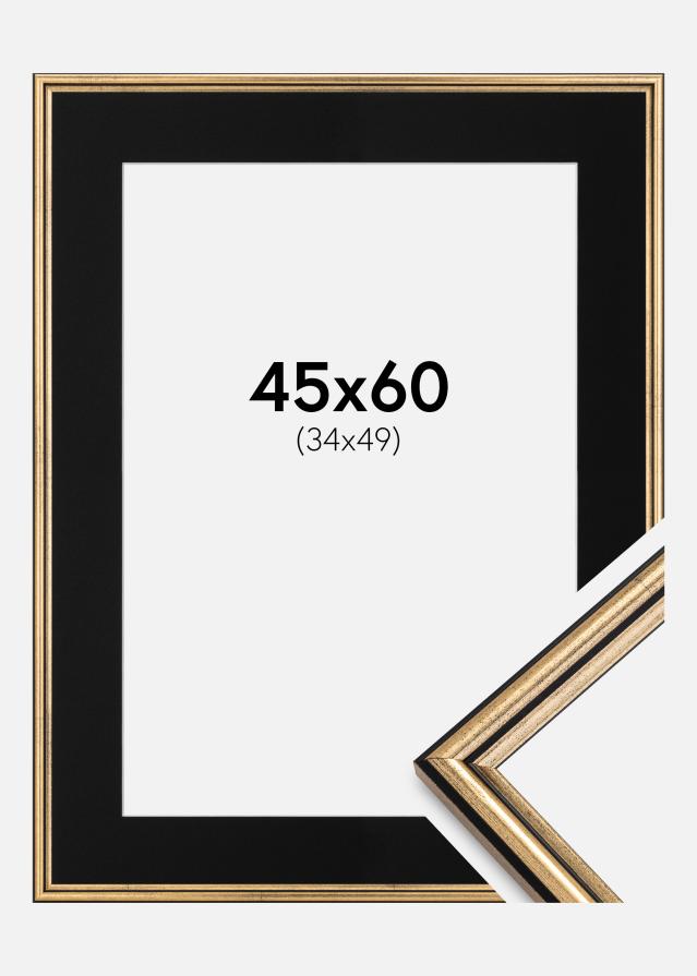 Ram med passepartou Frame Horndal Gold 45x60 cm - Picture Mount Black 35x50 cm