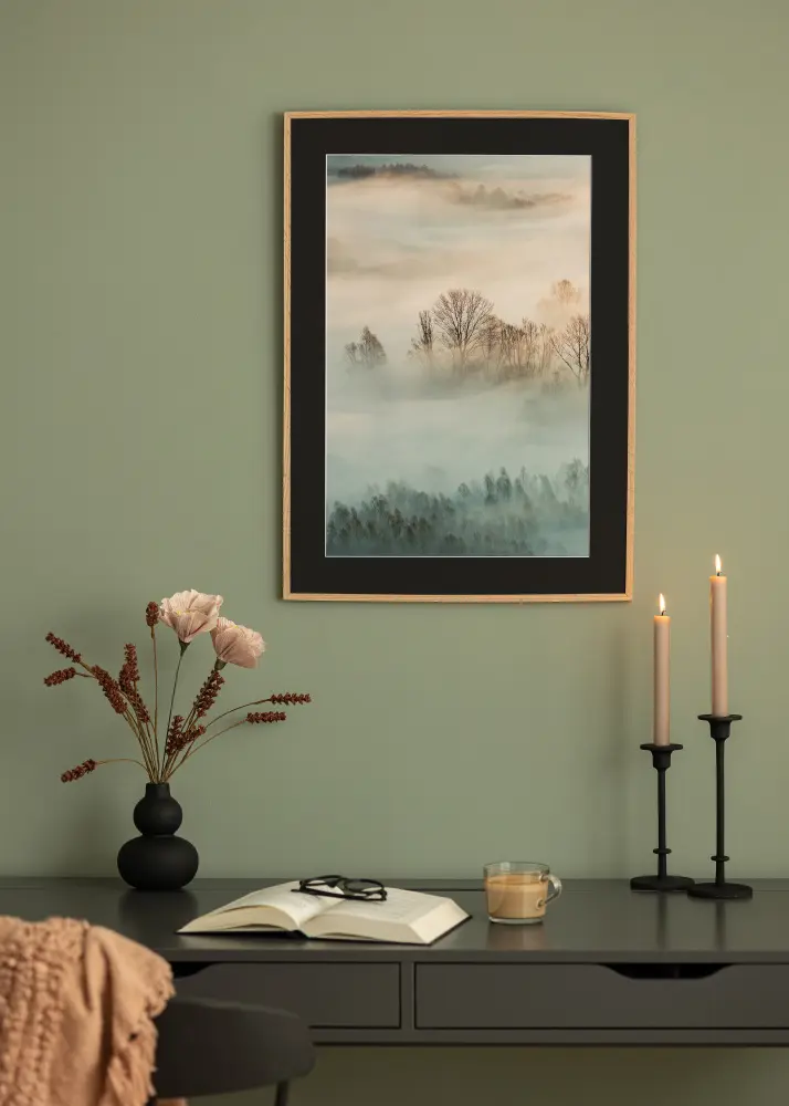 Ram med passepartou Frame Narrow Oak 50x70 cm - Picture Mount Black 42x59.4 cm (A2)