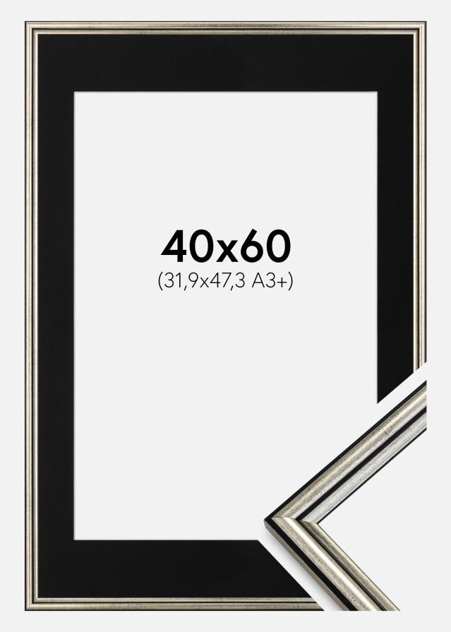 Ram med passepartou Frame Horndal Silver 40x60 cm - Picture Mount Black 32.9x48.3 cm (A3+)