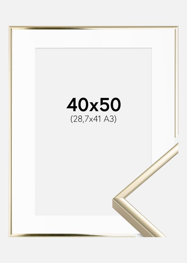 Ram med passepartou Frame Aluminium Shiny Gold 40x50 cm - Picture Mount White 29,7x42 cm (A3)