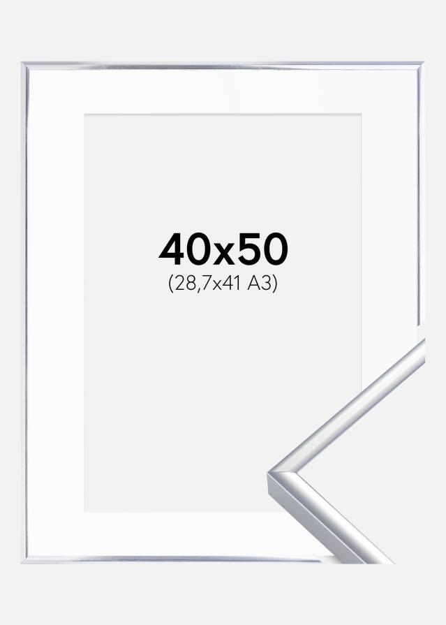 Ram med passepartou Frame Aluminium Shiny Silver 40x50 cm - Picture Mount White 29,7x42 cm (A3)