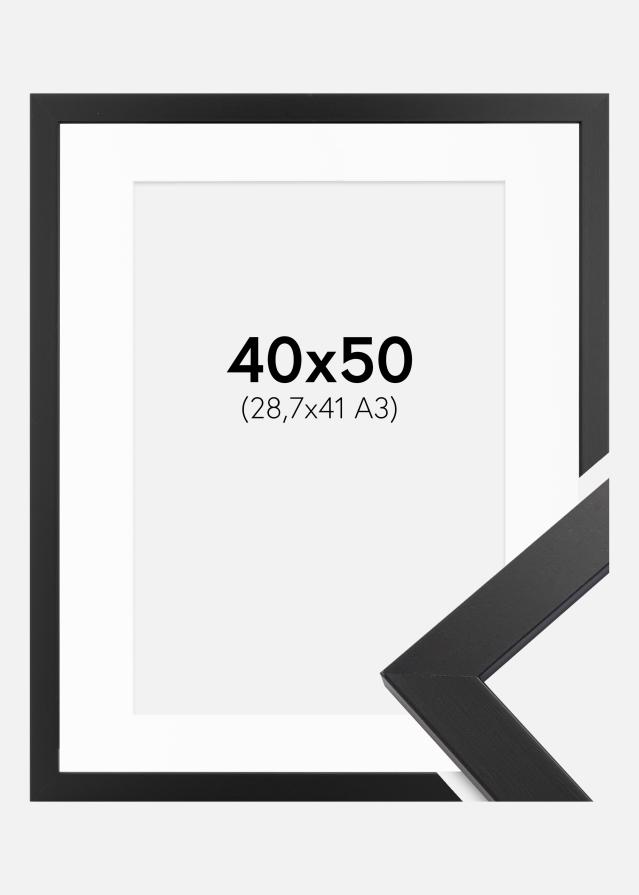 Ram med passepartou Frame Black Wood 40x50 cm - Picture Mount White 29,7x42 cm (A3)