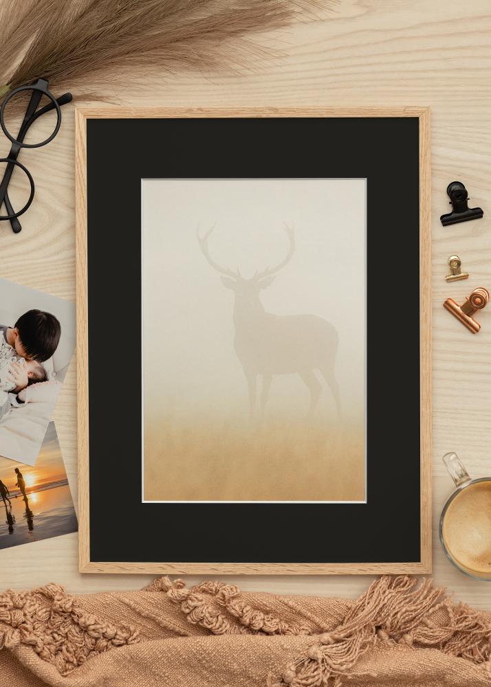 Ram med passepartou Frame Narrow Oak 20x30 cm - Picture Mount Black 15x21 cm (A5)