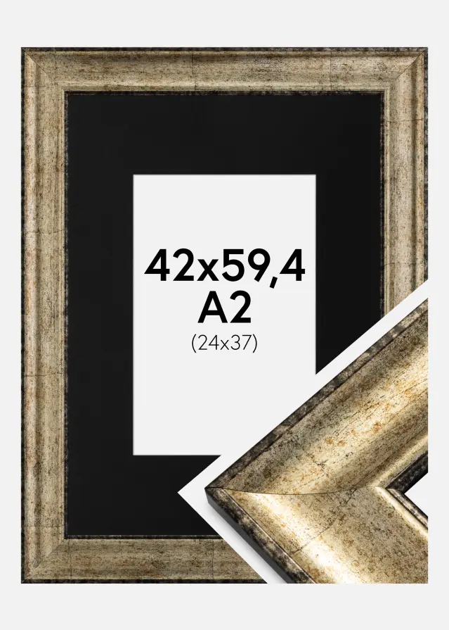 Ram med passepartou Frame Saltsjöbaden Antique Gold 42x59.4 cm (A2) - Picture Mount Black 25x38 cm